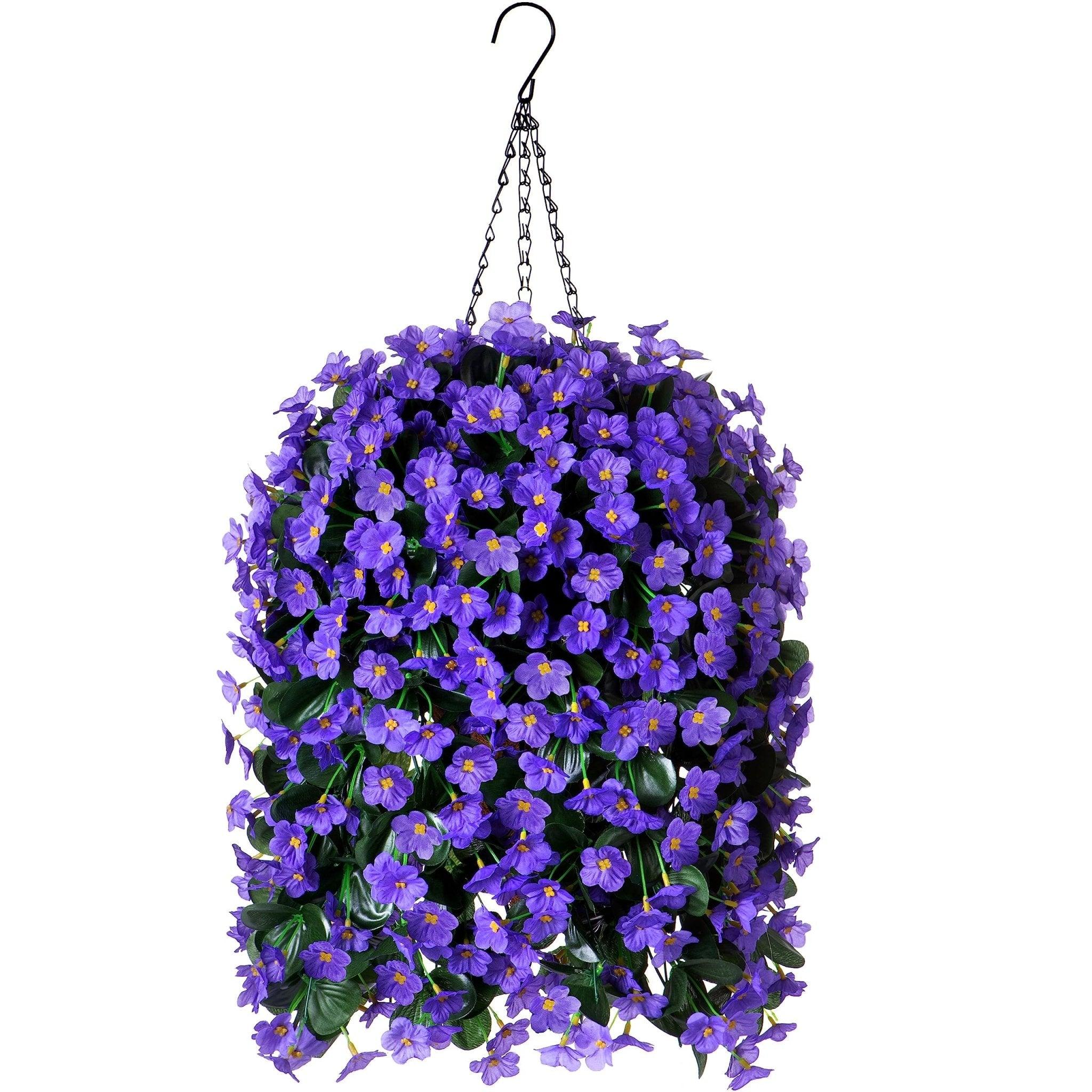 35" Faux Silk Orchid with Hanging Basket- Purple Blue