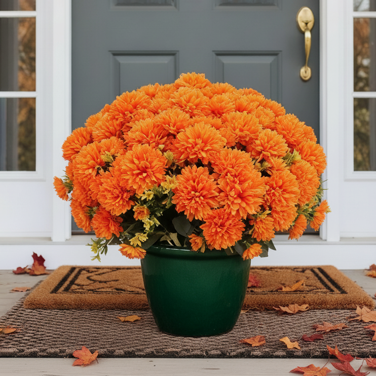 💥 Last Day Each Only $3.98🌼- Artificial Outdoor Sunset Mums Flowers - UV resistant, Waterproof, Windproof