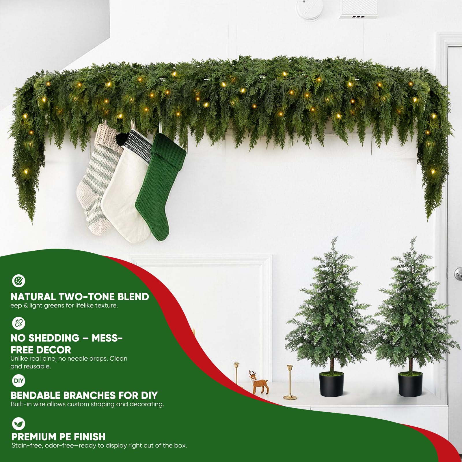🏆2025 Christmas Hot Sale💥 Pre-lit Christmas Cedar Garland