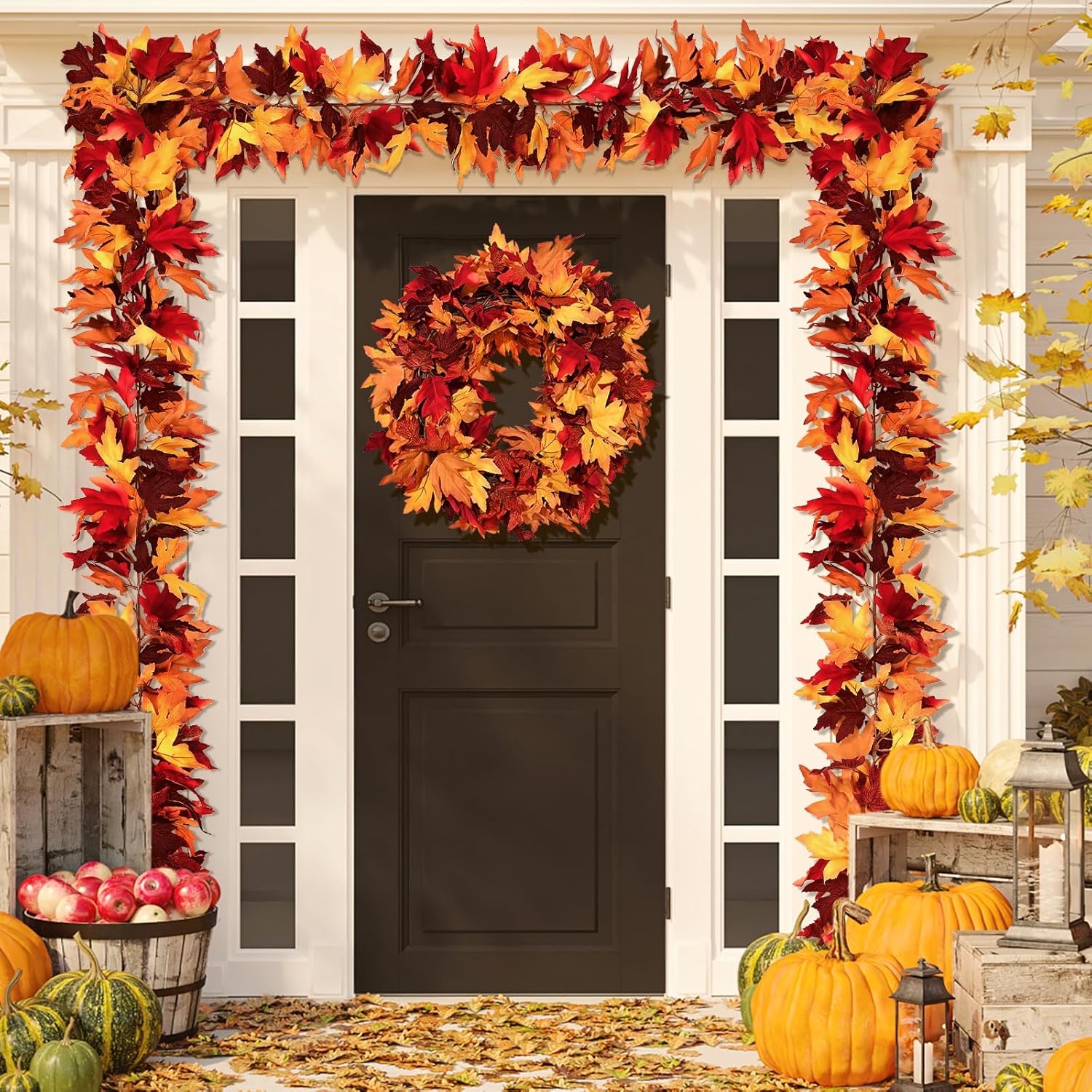 🔥Maple Vine Artificial Maple Leaf Wreath Autumn Maple Leaf Fall Decoration🍂