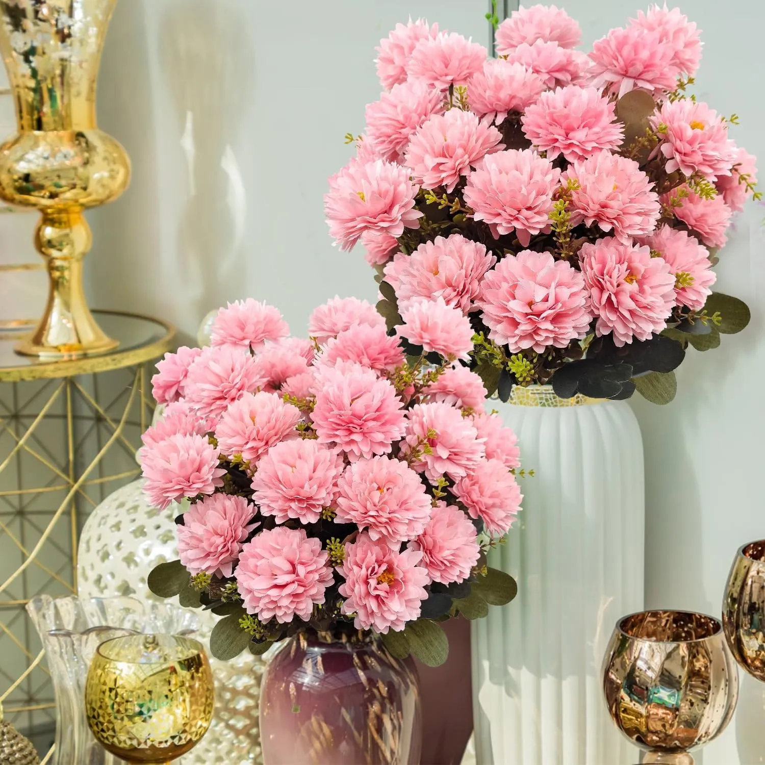 💥 Last Day Each Only $3.98🌼- Artificial Outdoor Sunset Mums Flowers - UV resistant, Waterproof, Windproof