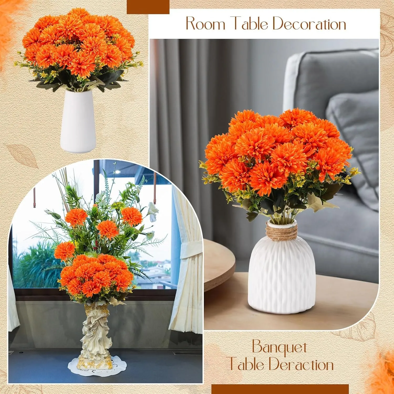 💥 Last Day Each Only $3.98🌼- Artificial Outdoor Sunset Mums Flowers - UV resistant, Waterproof, Windproof