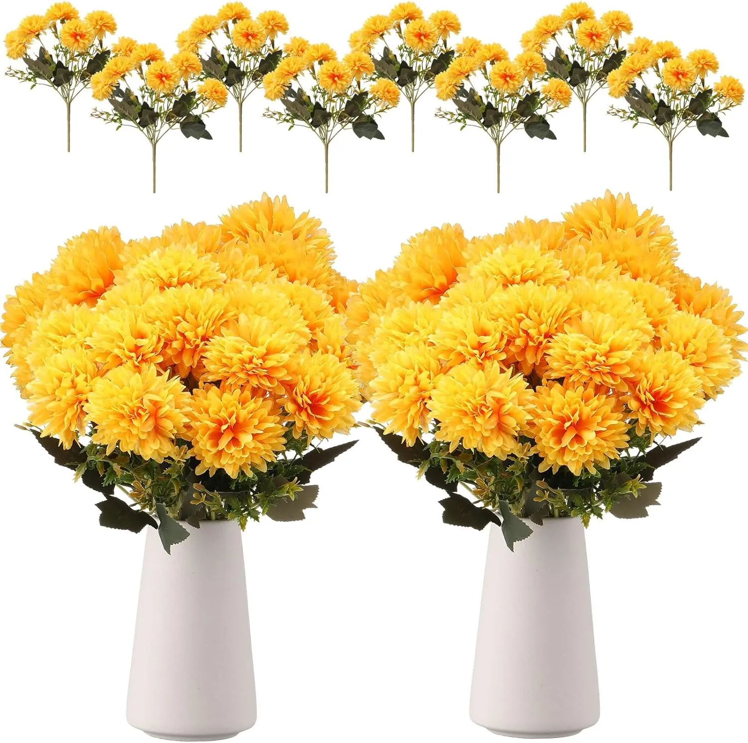 💥 Last Day Each Only $3.98🌼- Artificial Outdoor Sunset Mums Flowers - UV resistant, Waterproof, Windproof