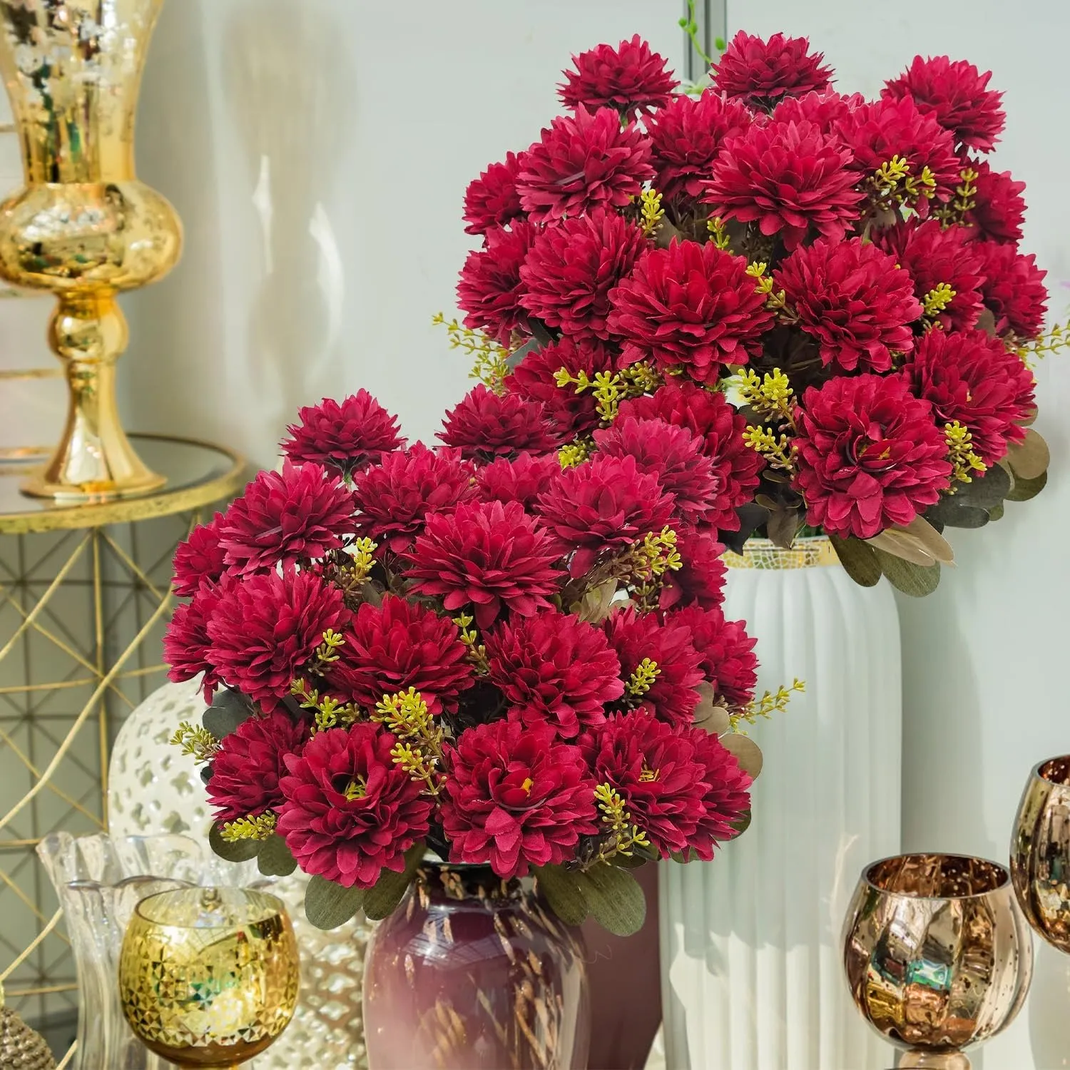 💥 Last Day Each Only $3.98🌼- Artificial Outdoor Sunset Mums Flowers - UV resistant, Waterproof, Windproof