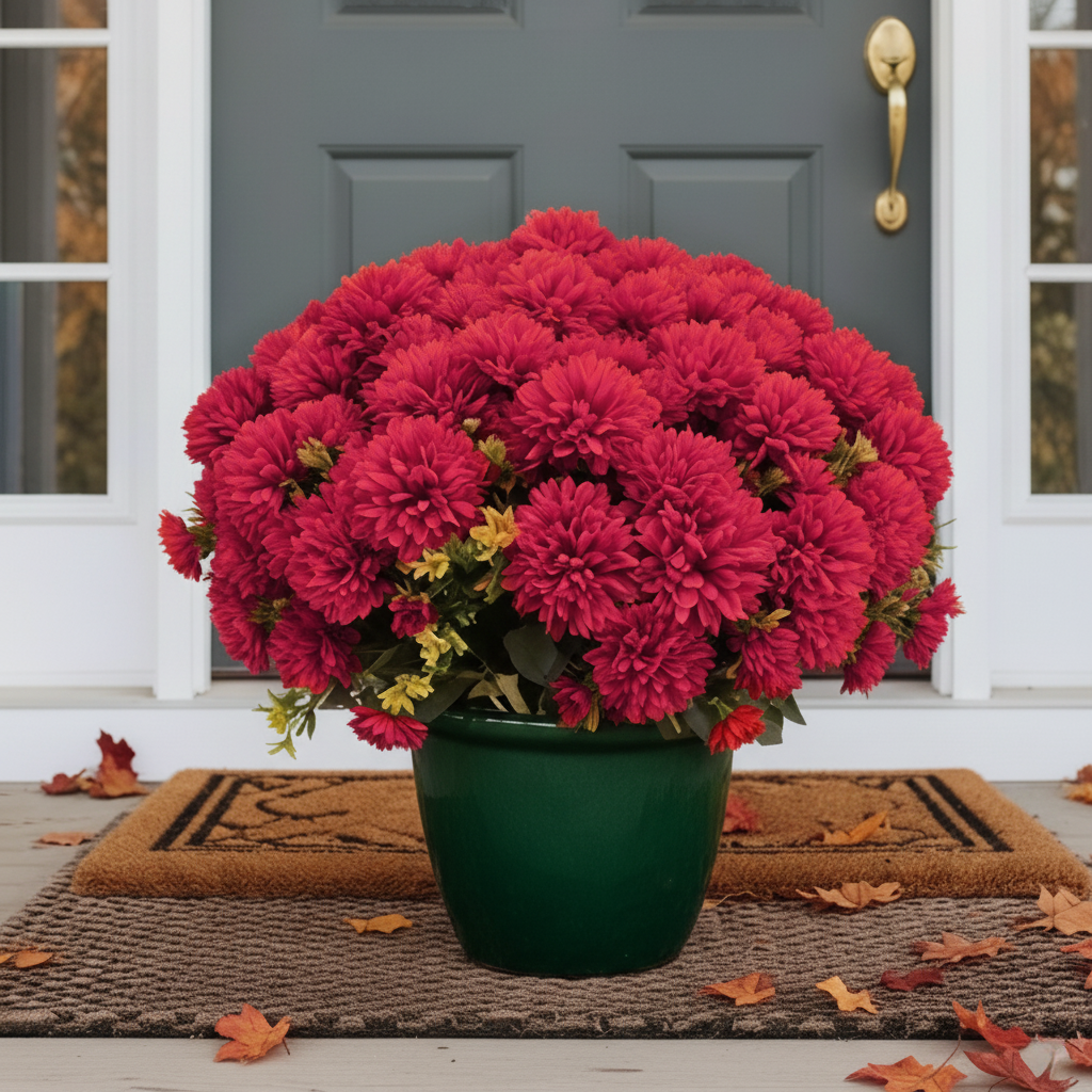 💥 Last Day Each Only $3.98🌼- Artificial Outdoor Sunset Mums Flowers - UV resistant, Waterproof, Windproof