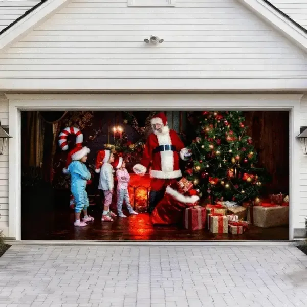 Santa With Kids | Christmas Garage Door Cover
