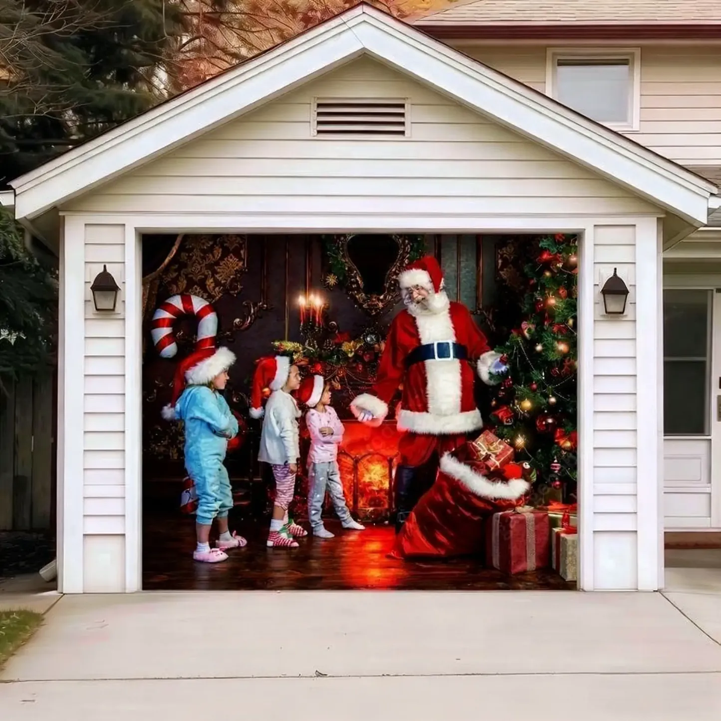 Santa With Kids | Christmas Garage Door Cover