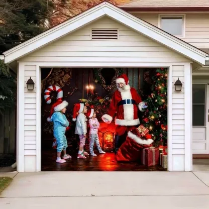 Santa With Kids | Christmas Garage Door Cover