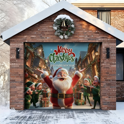 Santa And Elves | Christmas Garage Door Cover
