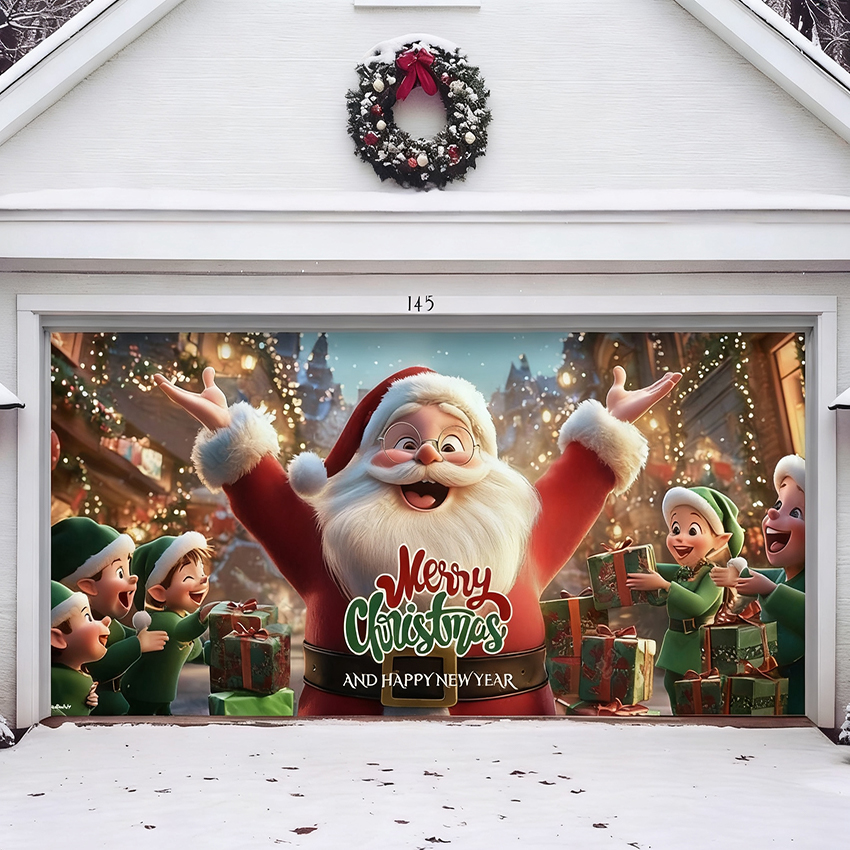 Santa And Elves | Christmas Garage Door Cover