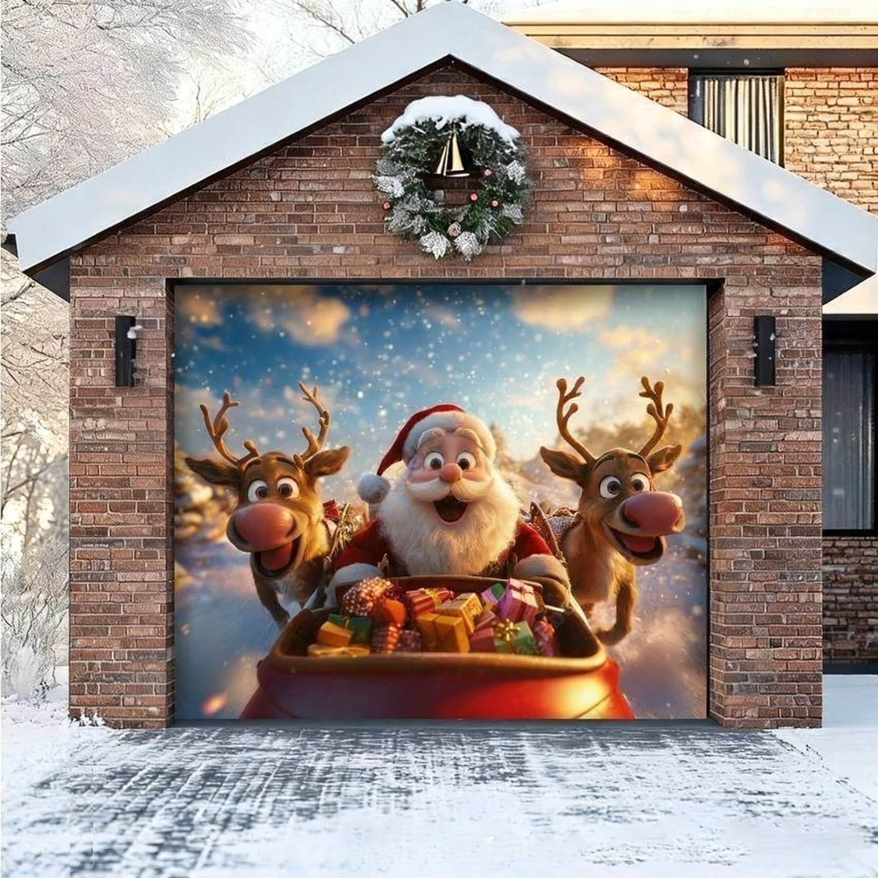 Santa & Reindeers | Christmas Garage Door Cover
