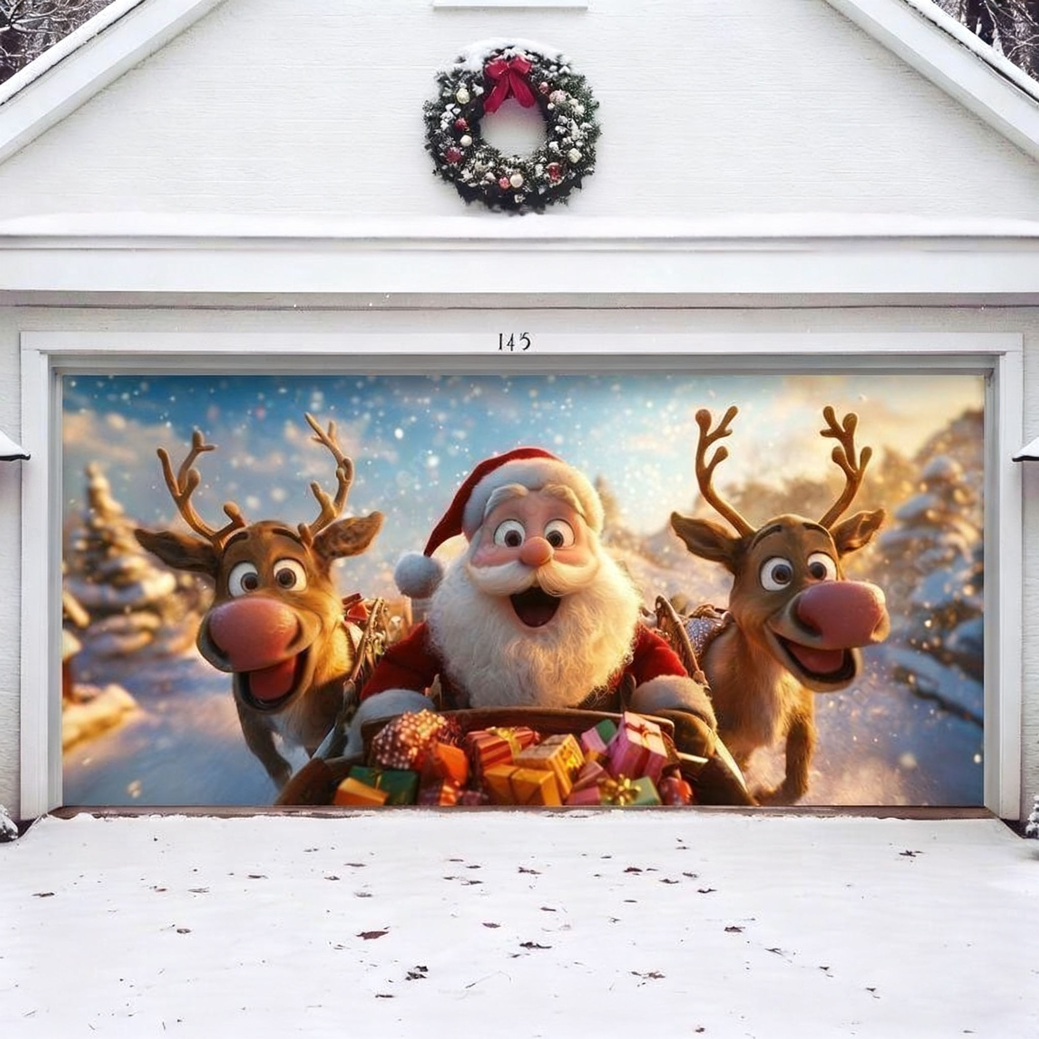 Santa & Reindeers | Christmas Garage Door Cover