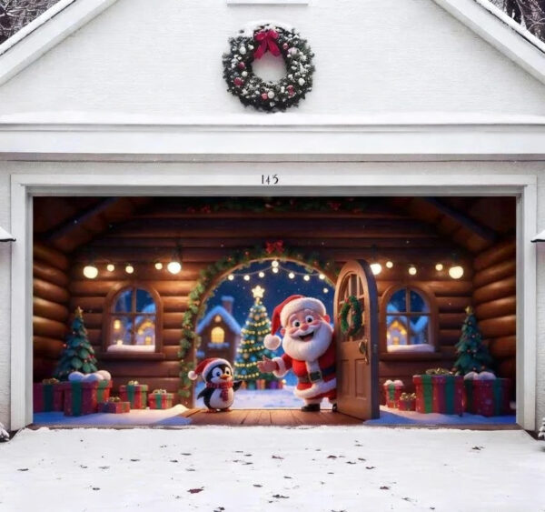 Santa’s Cabin | Christmas Garage Door Cover