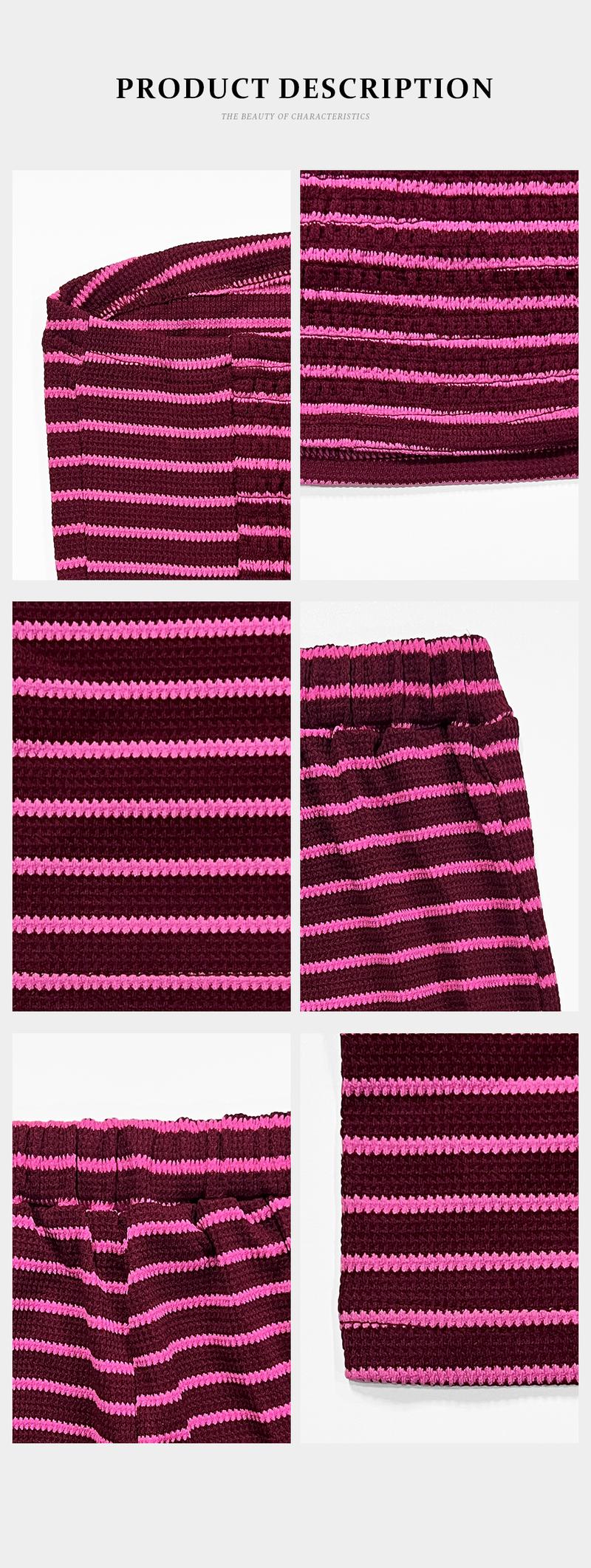 KatchMe Women's Chic Color Matching Stripe Slim Tube Top & Low-Rise Wide Leg Trousers Co-ord, Spring & Summer Holiday Outfits, Comfortable Womenswear