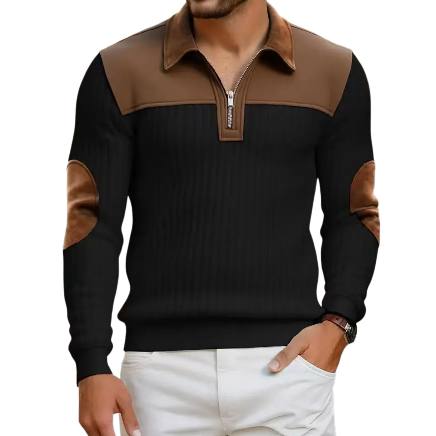 Contrast Panel Half-Zip Polo Sweatshirt