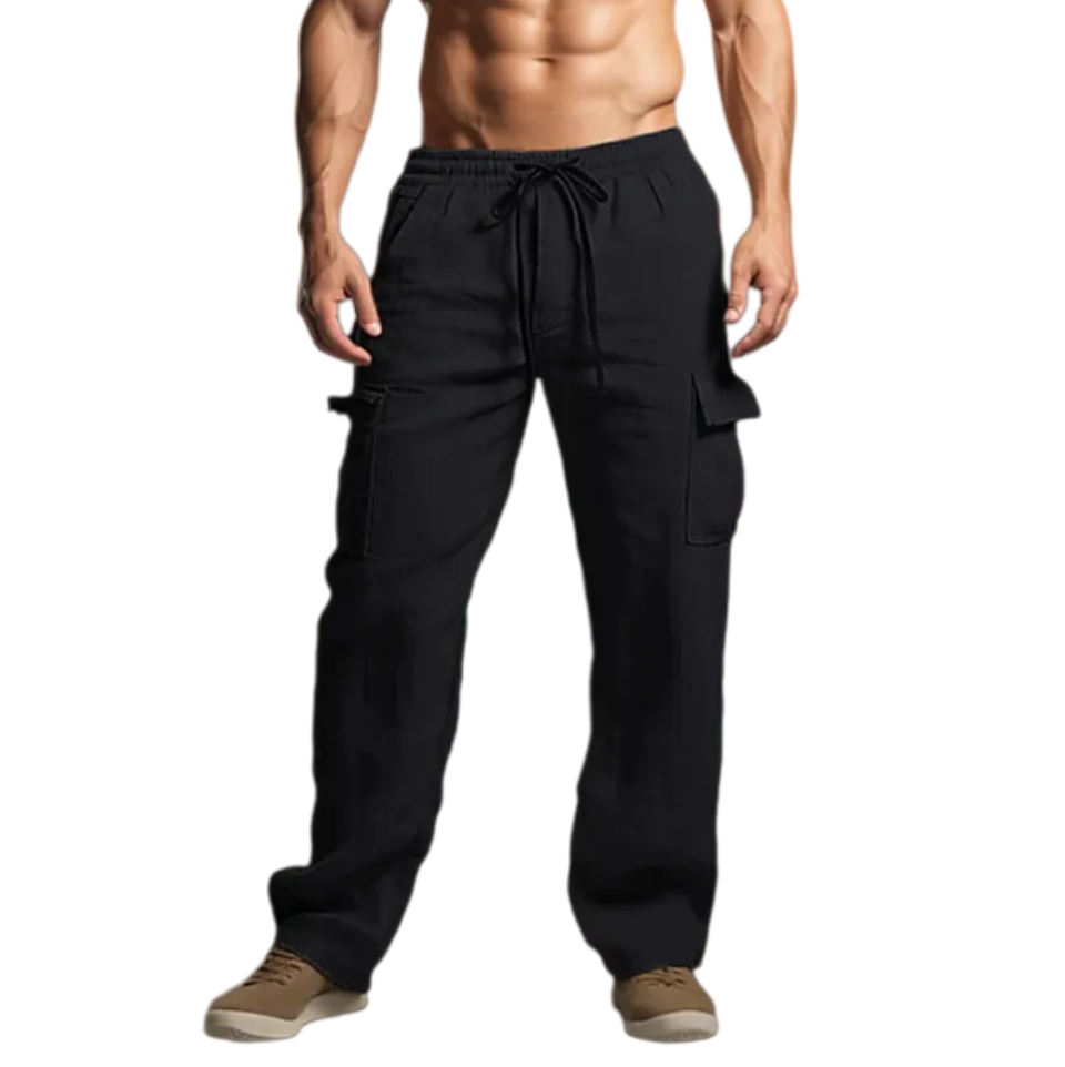 Black Linen Blend Cargo Pants