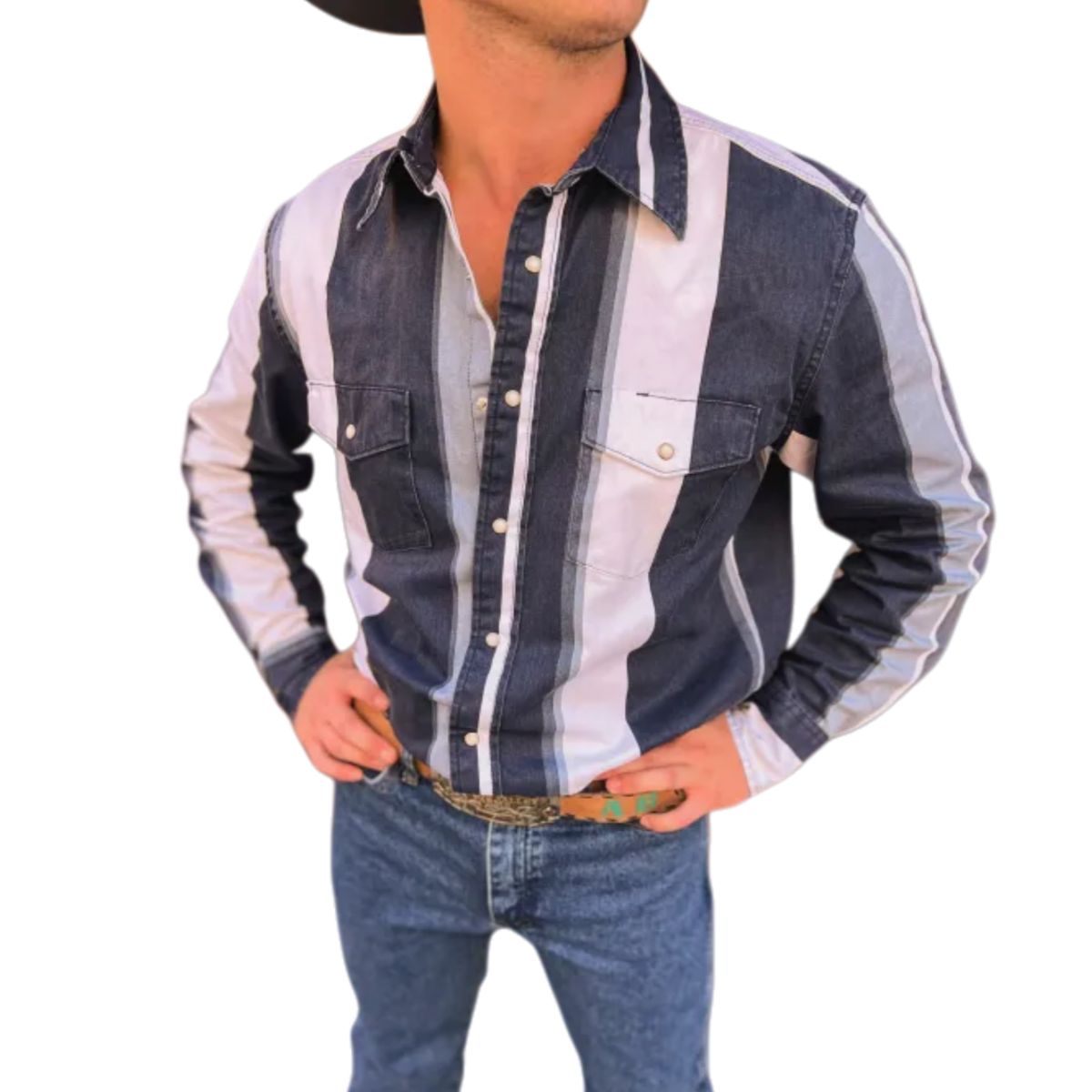 Men's Vintage Navy Striped Long Sleeve Shirt