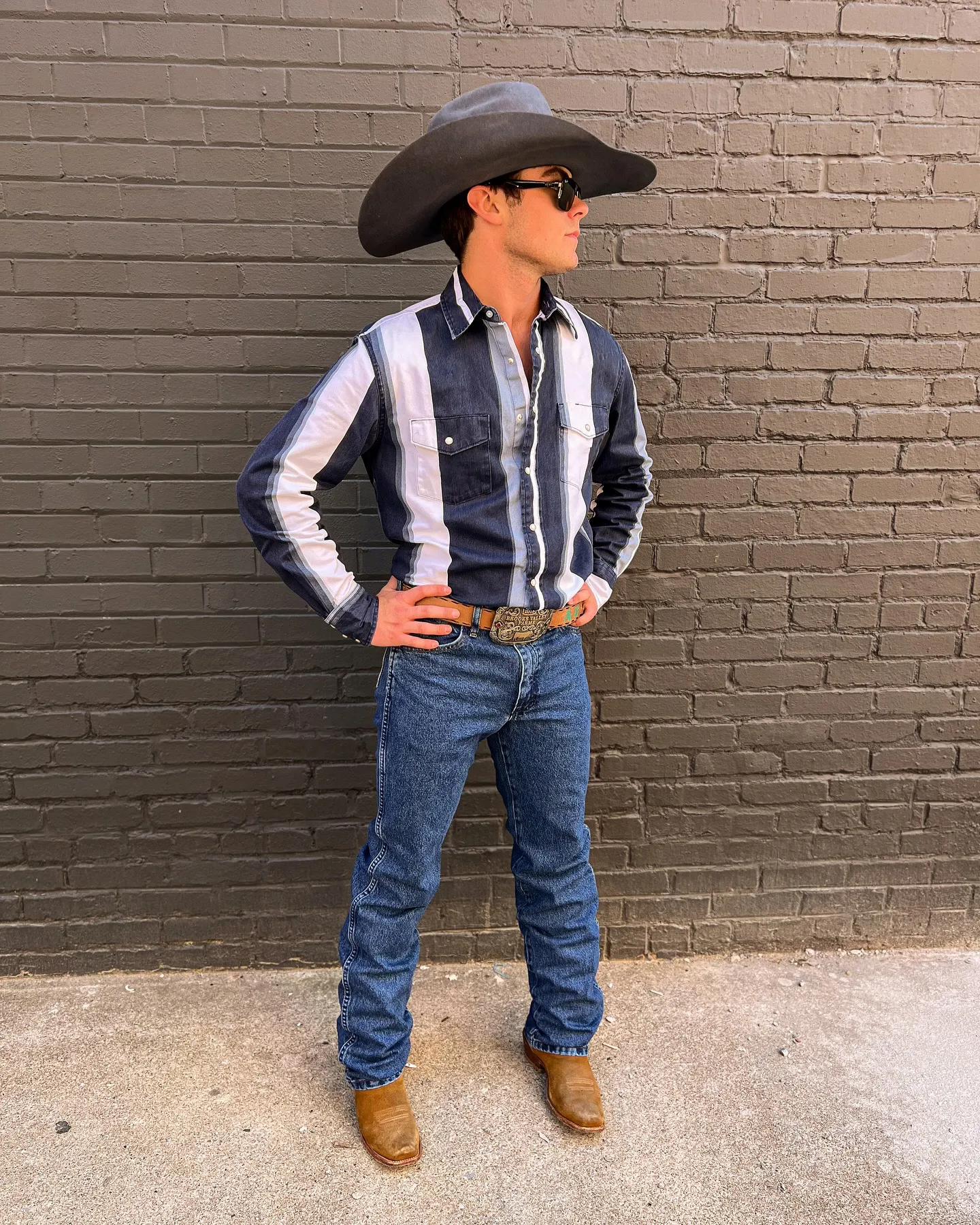 Men's Vintage Navy Striped Long Sleeve Shirt