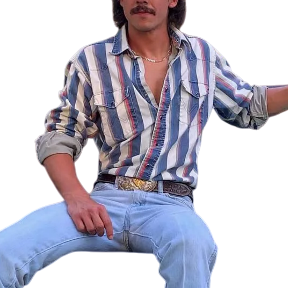 Men's Fashionable Casual Western Blue White Striped Shirt