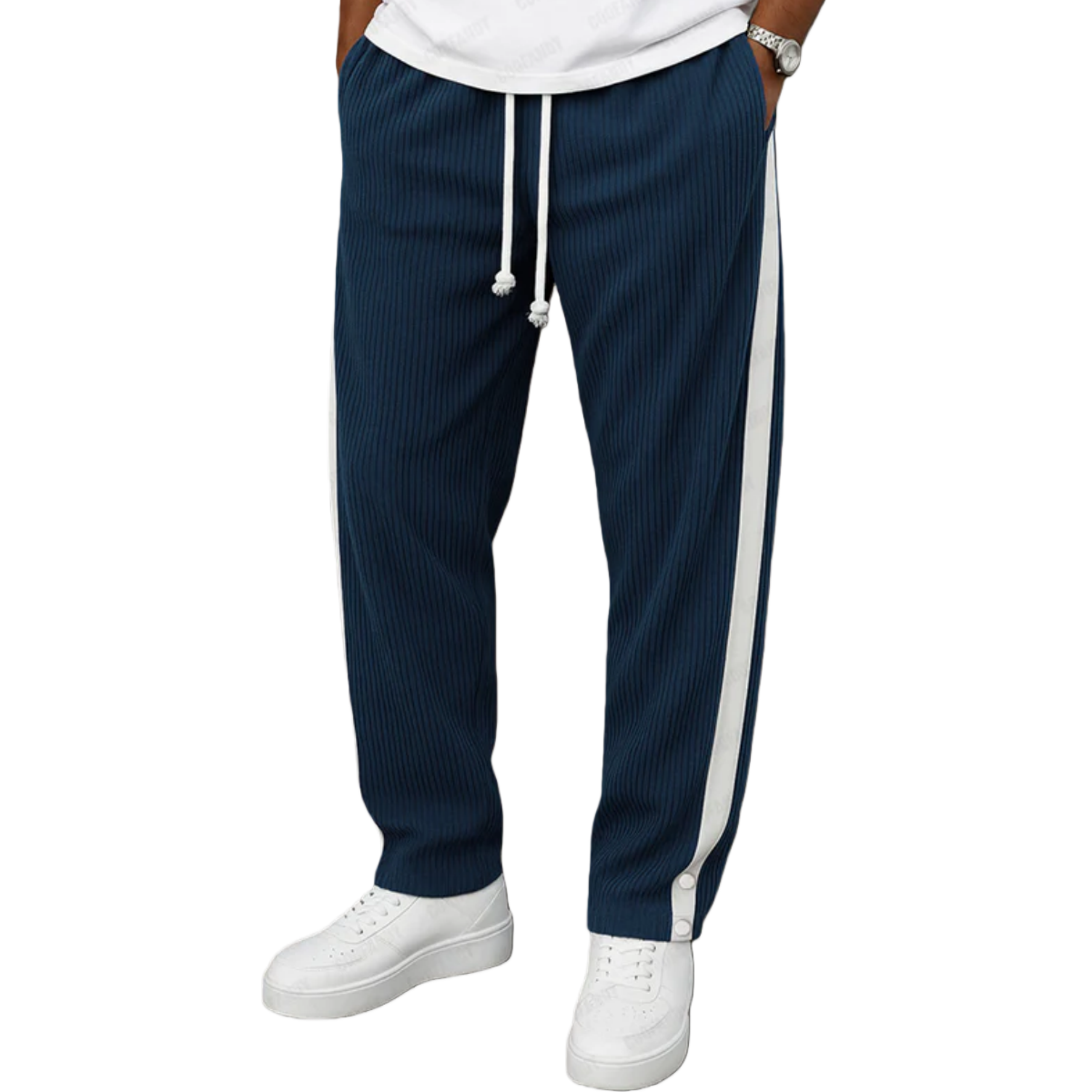 Casual Side Stripe Drawstring Tapered Pants