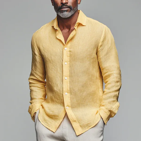 Men's Summer Fashion Slub Linen Long Sleeve Shirt
