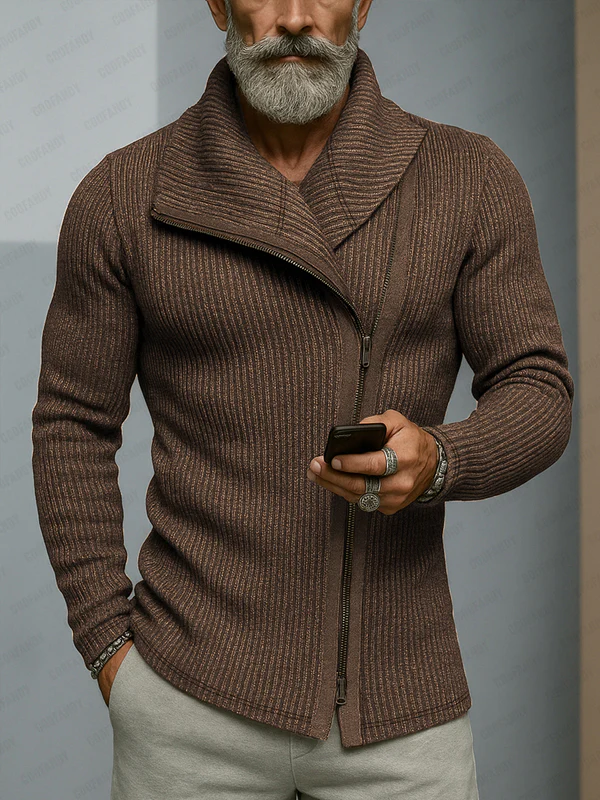 Trendy Slant Placket Knit Cardigan