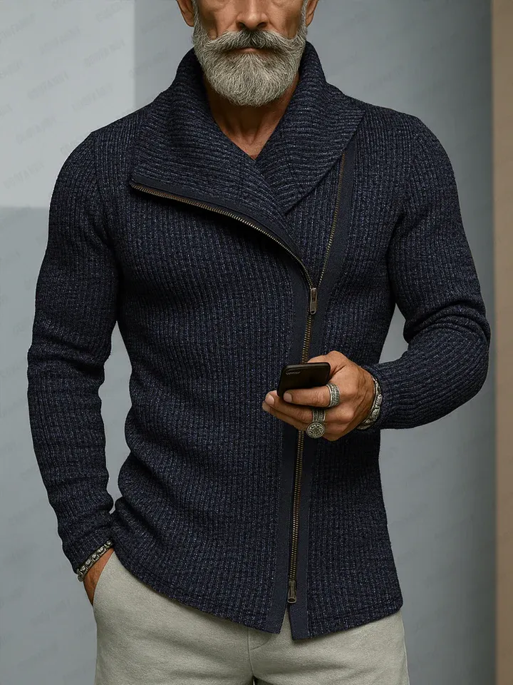 Trendy Slant Placket Knit Cardigan