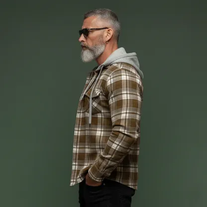 Men's Classic Casual Plaid Cotton Blend Hooded Long-sleeved Shirt