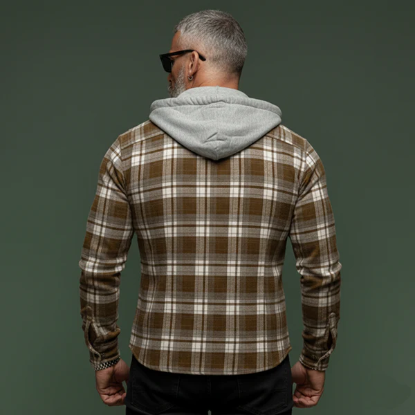 Men's Classic Casual Plaid Cotton Blend Hooded Long-sleeved Shirt