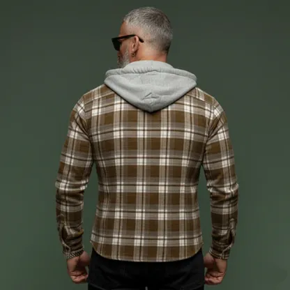 Men's Classic Casual Plaid Cotton Blend Hooded Long-sleeved Shirt