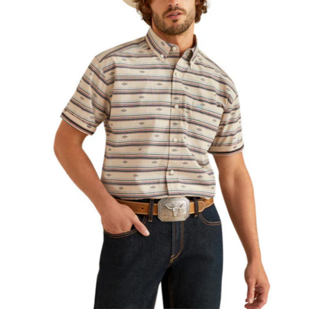 Men's S/S Striped Gary Classic Fit Western Button Down Shirt in Cream