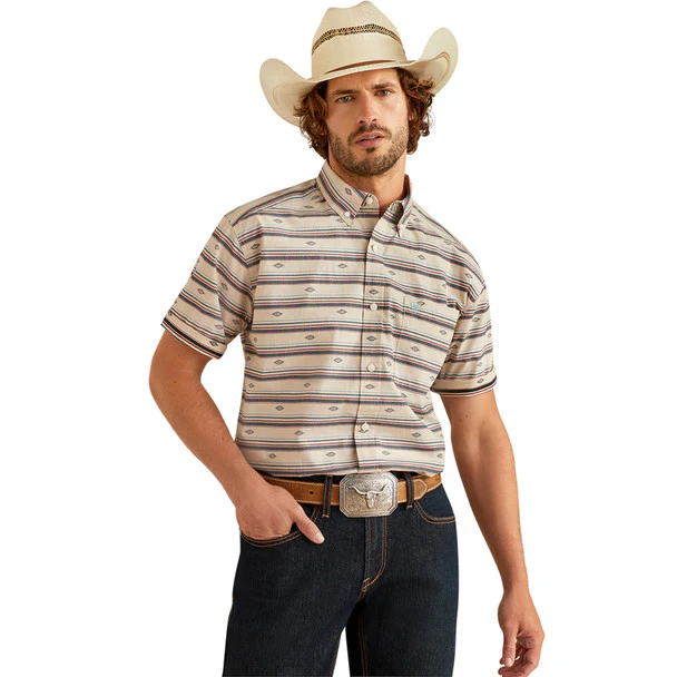 Men's S/S Striped Gary Classic Fit Western Button Down Shirt in Cream