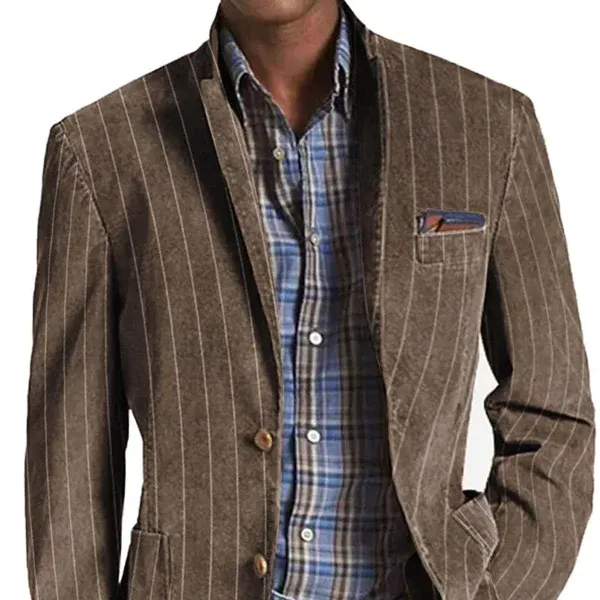 Men's Vintage Striped Lapel Single-Breasted Blazer
