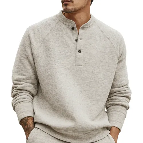 Men's Urban Casual Three-button Henley Neck Solid Color Sweatshirt