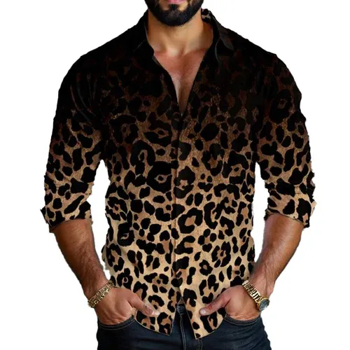 Men's Leopard Gradient Print Long Sleeve Shirt