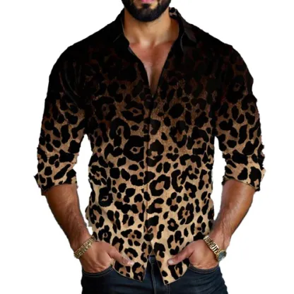 Men's Leopard Gradient Print Long Sleeve Shirt