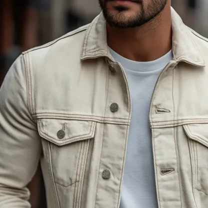 Men's Retro Casual Cotton Collar Button Jacket