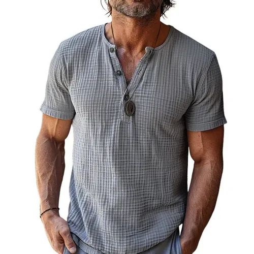 Men's Casual Waffle Henley Neck Slim Fit Short Sleeve T-Shirt
