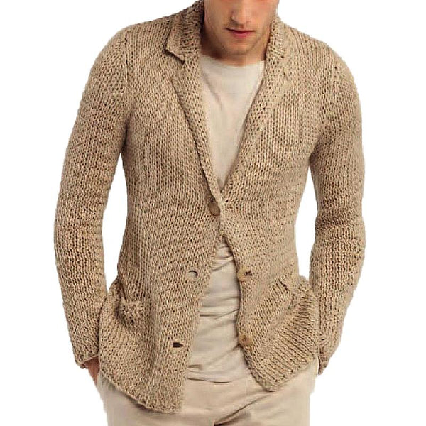 Men's Retro Casual Solid Color Lapel Pocket Cardigan