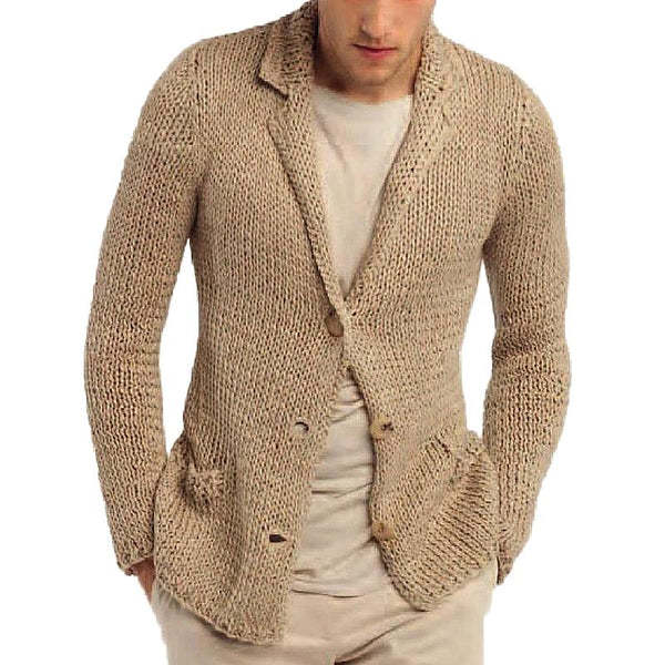 Men's Retro Casual Solid Color Lapel Pocket Cardigan