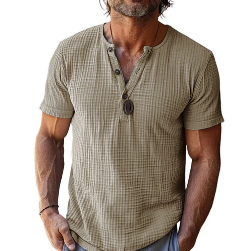 Men's Casual Waffle Henley Neck Slim Fit Short Sleeve T-Shirt