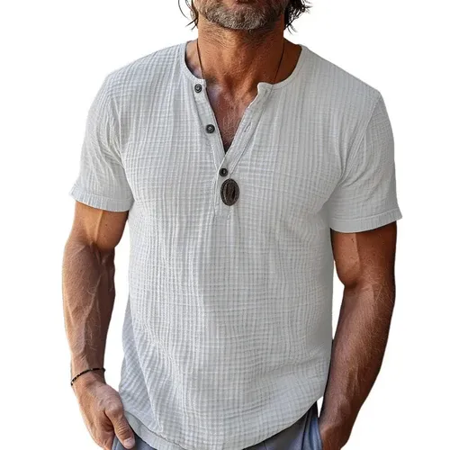 Men's Casual Waffle Henley Neck Slim Fit Short Sleeve T-Shirt