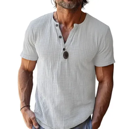 Men's Casual Waffle Henley Neck Slim Fit Short Sleeve T-Shirt