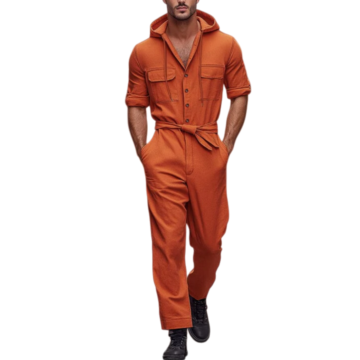 Workwear Inspired Cotton Hooded Jumpsuit