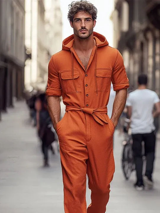 Workwear Inspired Cotton Hooded Jumpsuit