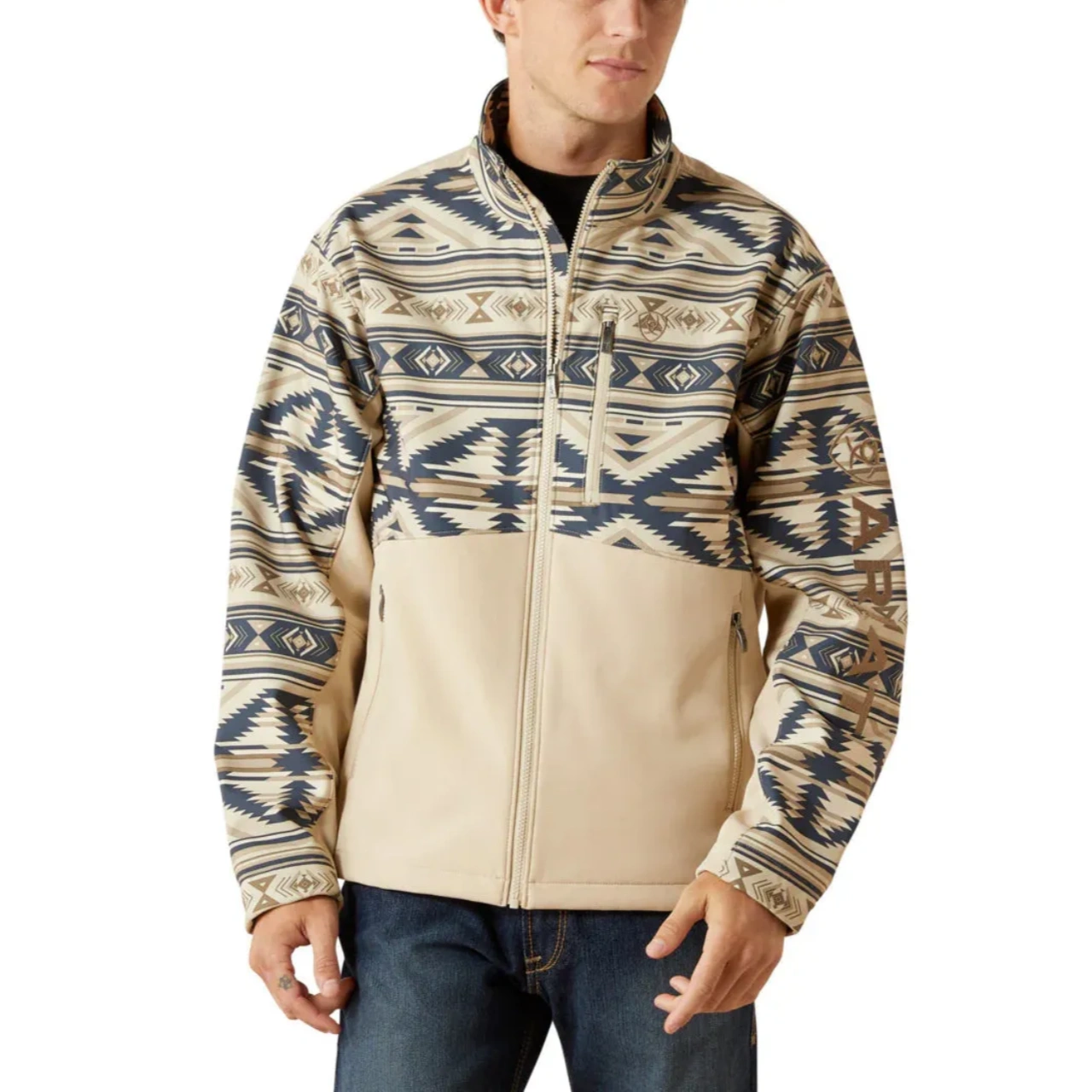 Southwest Print Men‘s Softshell Jacket in White Pepper