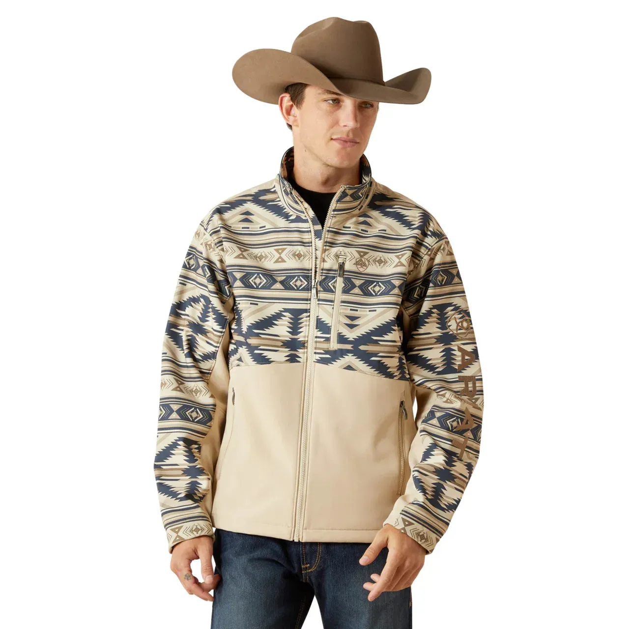 Southwest Print Men‘s Softshell Jacket in White Pepper
