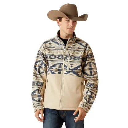 Southwest Print Men‘s Softshell Jacket in White Pepper