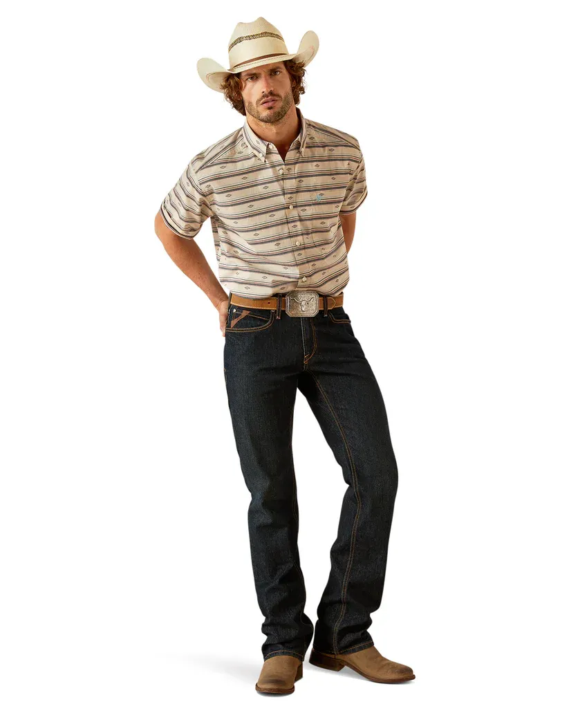 Men's S/S Striped Gary Classic Fit Western Button Down Shirt in Cream