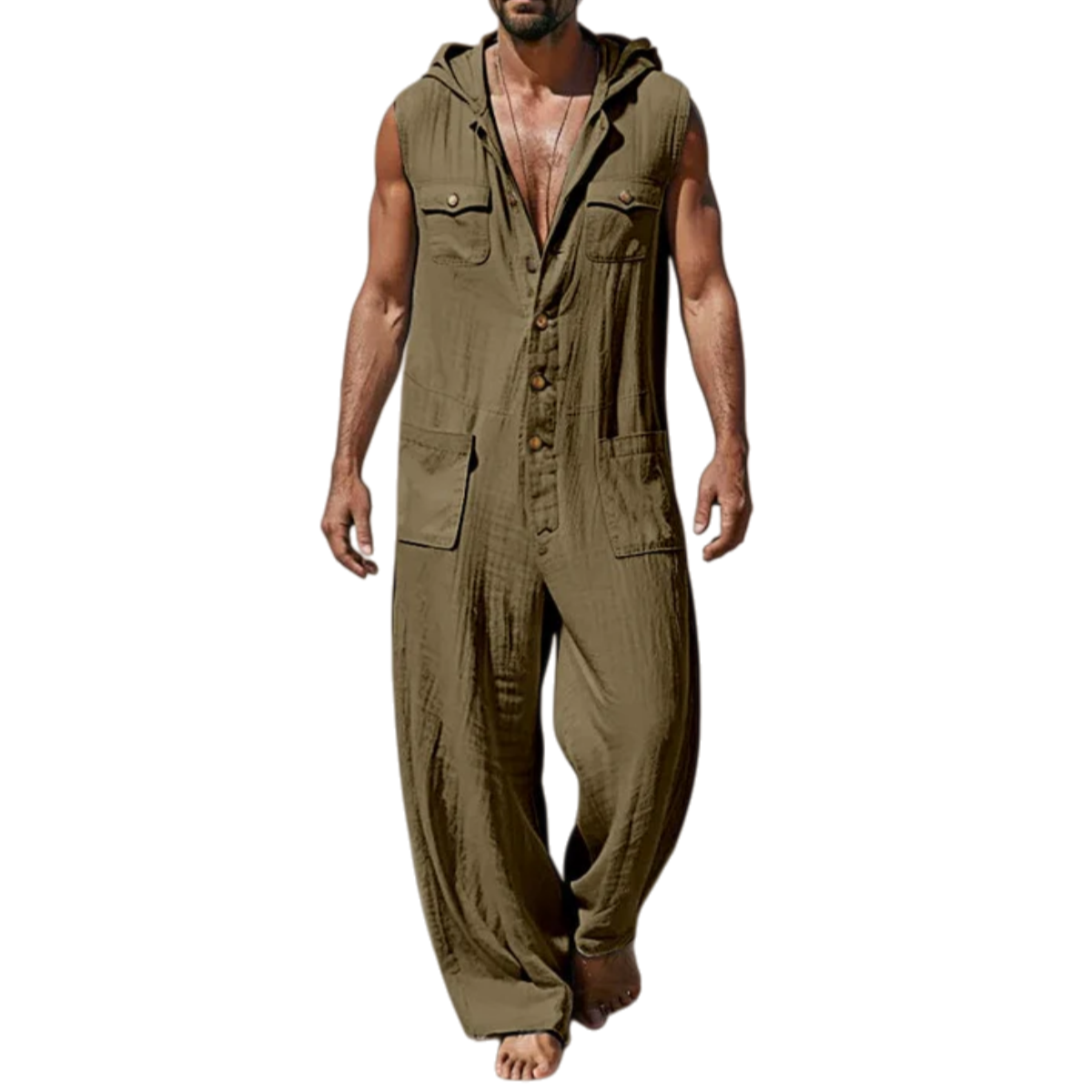 Stylish 100% Cotton Sleeveless Hooded Jumpsuit